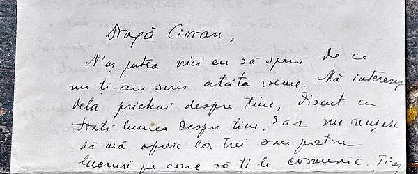 Trei scrisori adresate de Noica lui Cioran vor fi prezentate publicului: Am impresia că toți în jurul meu te nedreptățesc, chiar atunci când te laudă