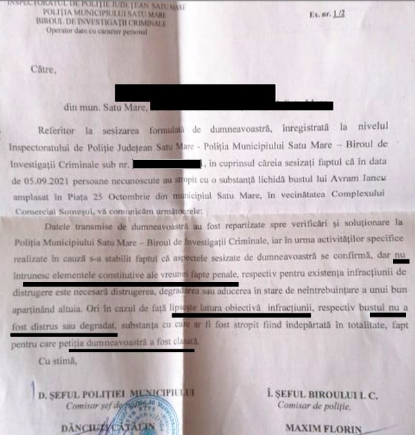 Egoism Federal representative Buletin de Carei: Poliția Română tratează diferit colorarea statuii baronului Brukenthal față de mânjirea cu vopsea a lui Avram Iancu: una e distrugere alta nu se pune | ActiveNews Egoism Federal representative Buletin de Carei: Poliția Română tratează diferit colorarea statuii baronului Brukenthal față de mânjirea cu vopsea a lui Avram Iancu: una e distrugere alta nu se pune | ActiveNews