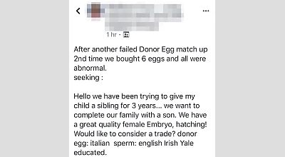 Când oamenii încep să se creadă Dumnezeu. Anunțul unei mame pe internet: „Am un embrion de sex feminin, de o calitate excelentă! Vrea cineva să facem shimb și să îmi dea unul de sex masculin?”