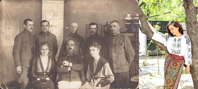 Oradea Mare, 1917. Cu pipa în gură dr. Coriolan Steer concentrat la Oradea cu mai mulți camarazi de la birou. Și nepoata lui, Olivia Steer Moisescu