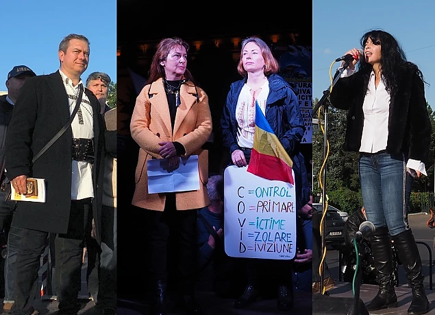 Dr. Mihai Tîrnoveanu, Dr. Anca Nițulescu, Dr. Geanina Hagima și Dr. Oana Mihaela Secară, patru dintre numeroșii semnatari ai Apelului publicat de ActiveNews, la marele protest din 2 octombrie, din Piața Victoriei