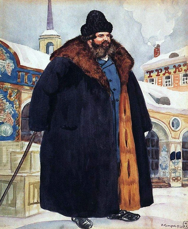 Negustor într-o haină de blană de Boris Kustodiev