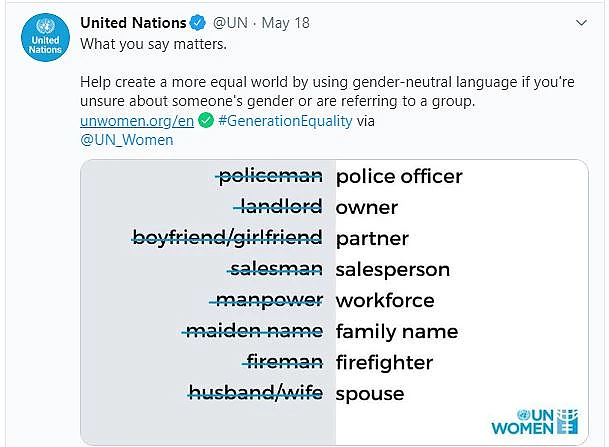 Pagina de Twitter a ONU recomandă folosirea cuvântului neutru „soț” pentru cuplurile căsătorite