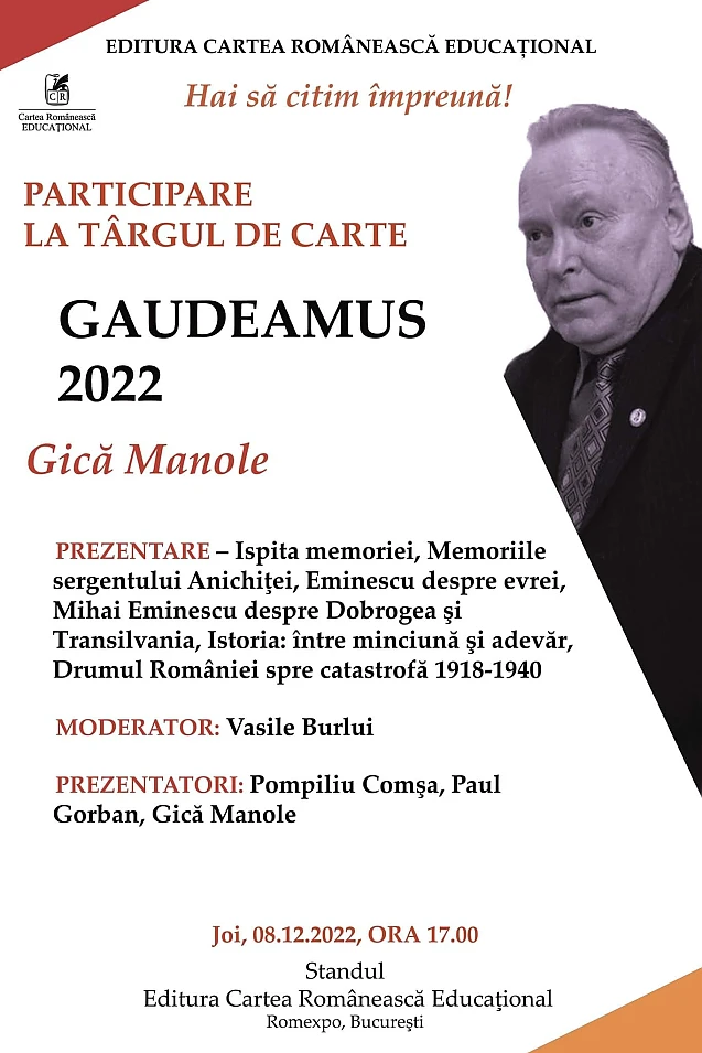 Istoricul Gică Manole lansează o serie de 6 cărți, în cadrul Târgului de carte Gaudeamus de la București. Profesorul îi așteaptă pe cititori, joi, 8 decembrie, la ora 17:00